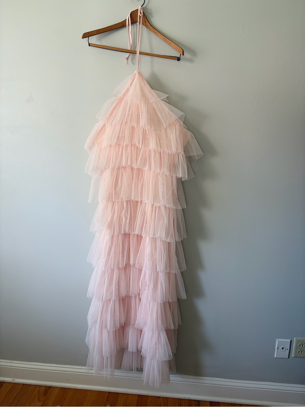 Blush Pink Tiered Tulle Halter Dress
